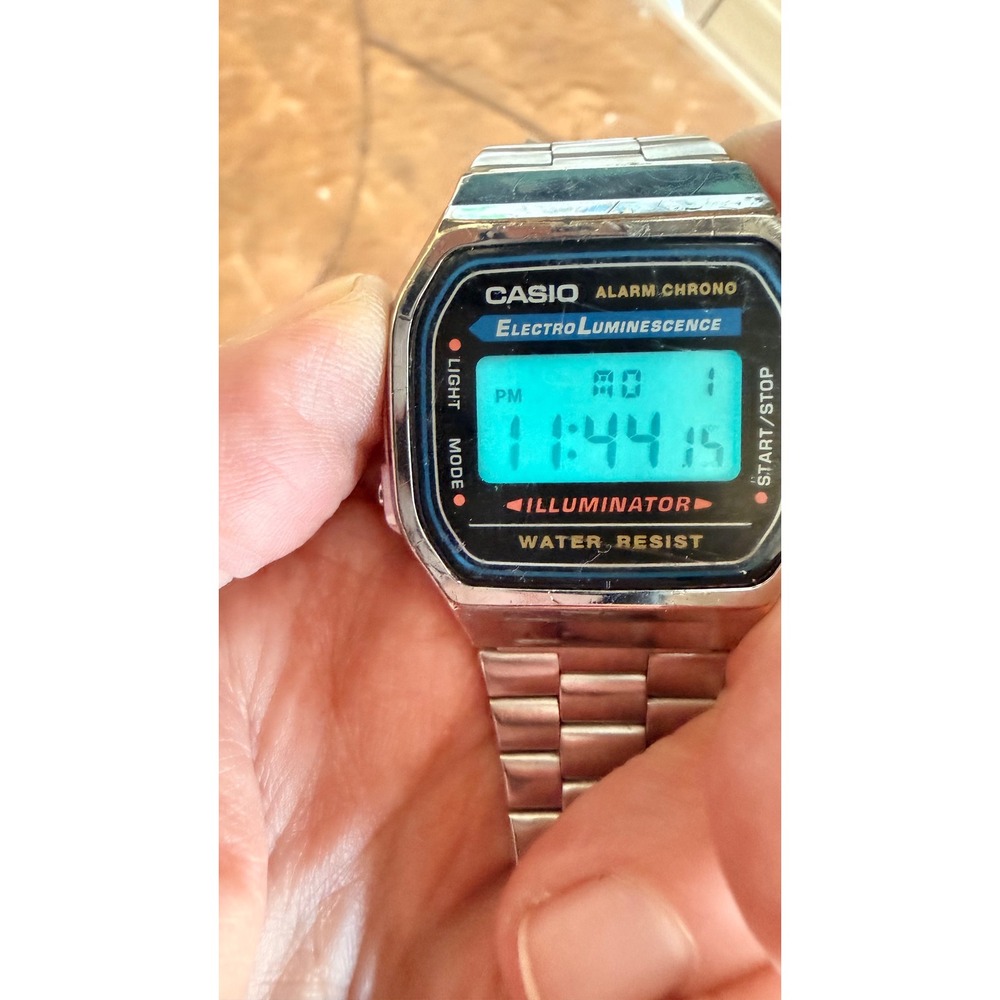 Casio A168 Illuminator Digital Watch Silver Tone Bracelet Working